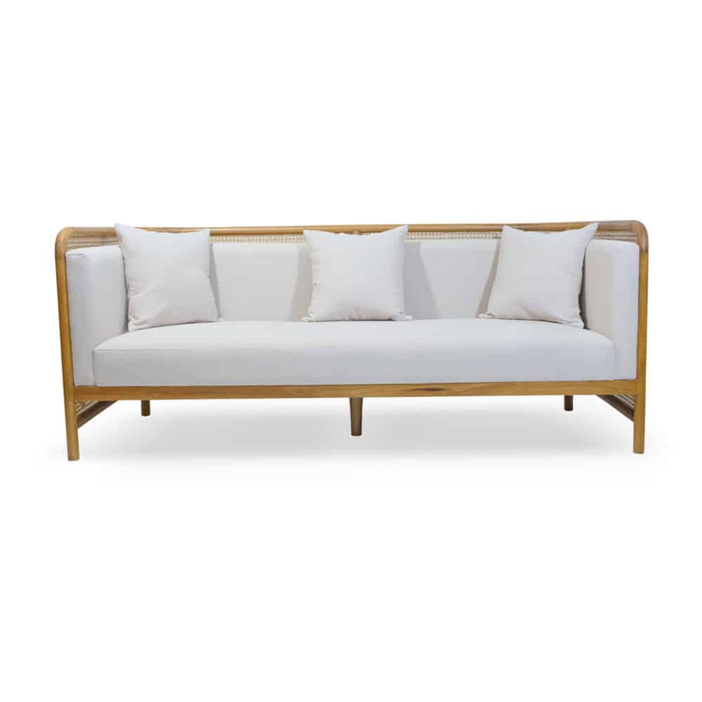 teak wood rattan 3 seater sofa gaius
